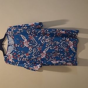 Blue 3/4 Sleeve Floral Dress